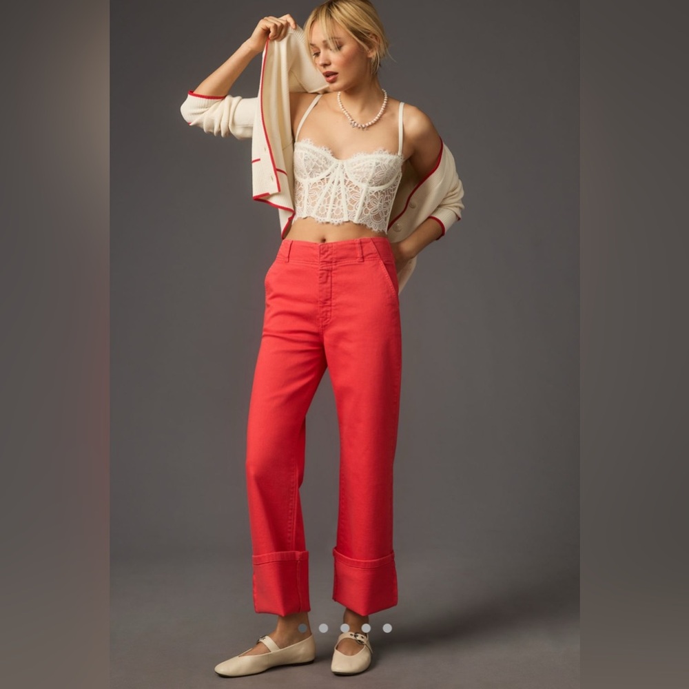 Anthropologie Straight Leg Jeans in Coral Red